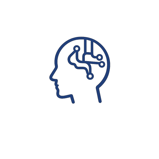 Minimalist navy blue line icon representing AI business consulting and automation services by Cape Cod Web Solutions