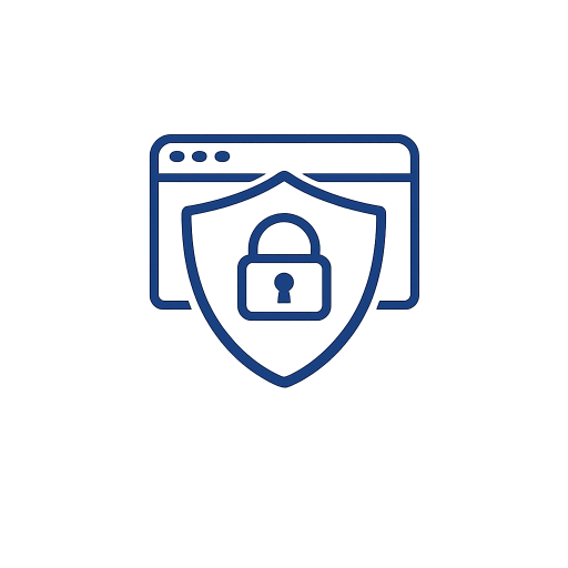 Minimalist navy blue line icon representing website security and protection services by Cape Cod Web Solutions